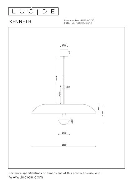 Lucide Premium KENNETH - Pendelleuchten - Ø 80 cm - LED Dim. - 1x22W 2700K - Schwarz - technisch